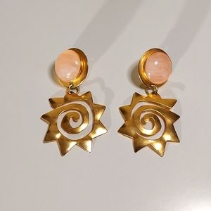 Gold Toned Sun Metal Dangle Earrings